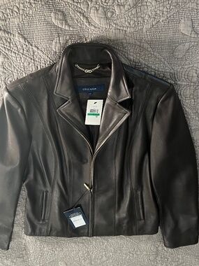 NWT Cole Haan Soft Genuine Leather Jacket Brown Large Zipper w/ Pockets